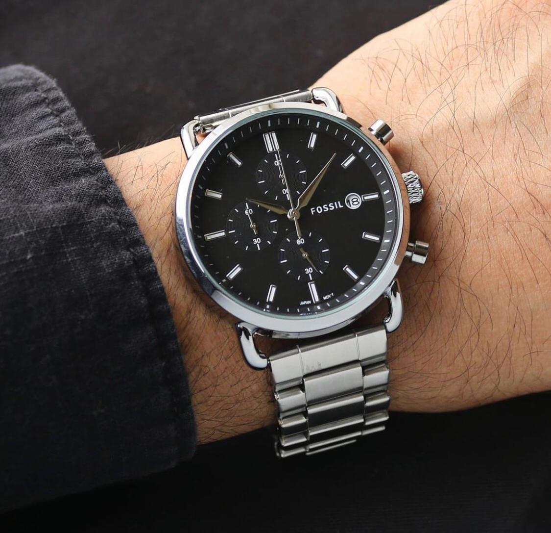 Fossil Commuter Chronograph Silver Black Mens Watch