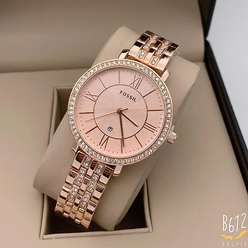 Fossil Rose Gold Dial Dimonds Watch For Women's