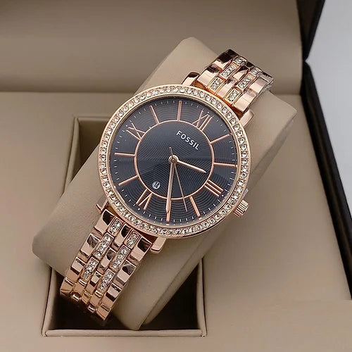 Fossil Rose Gold Dial Dimonds Watch For Women's